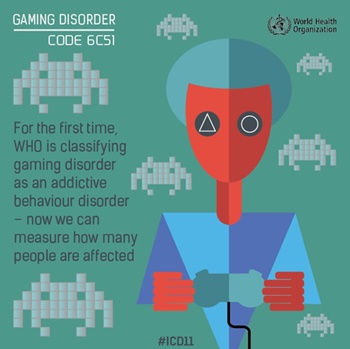 WHO의 홈페이지에 올라온 'ICD-11'의 'gaming disorder' 코드 설명 그림. "WHO는 최초로 게임 장애를 중독성 장애로 분류 한다. 이제부터 얼마나 많은 사람들에게 영향을 끼치는지 측정할 수 있다"고 적혀있다.
