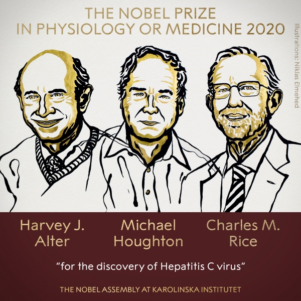 (왼쪽부터) 2020 노벨 생리의학상은 하비 알터(Harvey J. Alter), 마이클 호튼(Michael Houghton), 찰스 라이스(Charles M. Rice)에게 수여됐다. 사진 출처: 노벨상 홈페이지.