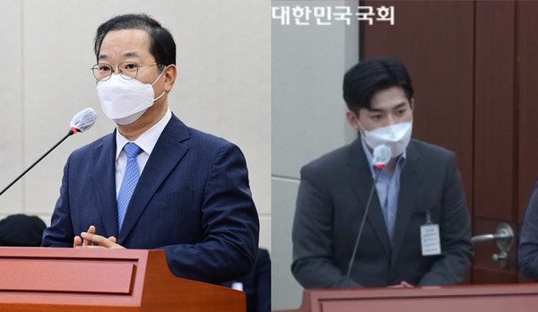 7일 국정감사에 출석한 (왼쪽) 대한약사회 김대업 회장 (오른쪽) 닥터나우 장지호 대표