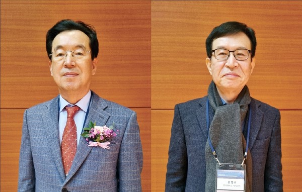 왼쪽부터 전인구 회장, 김영수 교수