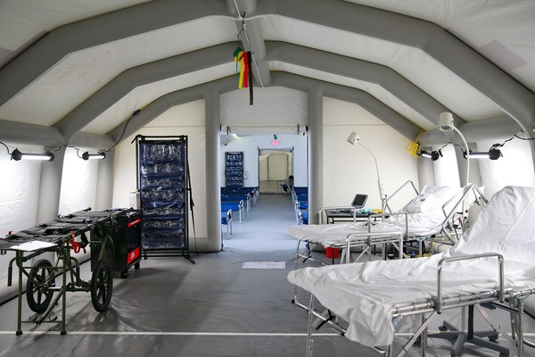 고려대의료원 주최 '코로나19 긴급모듈병원 트레이닝' 세미나의 시뮬레이션 교육이 진행될 모듈병원 내부모습.