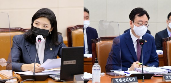 6일 진행된 국정감사에서 더불어민주당 신현영 의원이 조규홍 복지부 장관에게 질문하는 모습.
