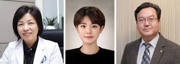▲ 아주대병원 박해심 교수, 심소윤 대학원생, 김윤근 대표(왼쪽부터)