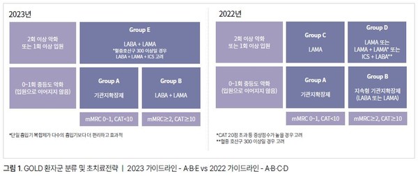 GOLD 환자군 재편 LABA + LAMA 전략 대두
