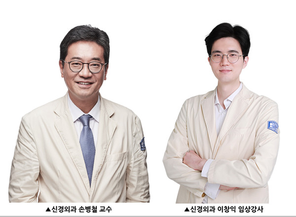 ▲(좌부터) 서울성모병원 신경외과 손병철 교수, 이창익 임상강사.