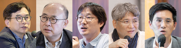 (왼쪽부터) 김진우 교수 / 이상학 교수 / 이정모 교수 /  이창률 교수 / 지현우 교수