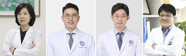 왼쪽부터 아주대의료원 강희영, 박영준, 김진철 교수(피부과), 박태준 교수(생화학교실)
