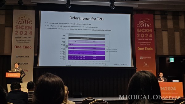 ▲고대 안암병원 김남훈 교수는 11~13일 그랜드 워커힐 서울에서 열린 대한내분비학회 국제학술대회(SICEM 2024)에서 'Oral GLP-1 receptor agonist'를 주제로 발표했다. 
