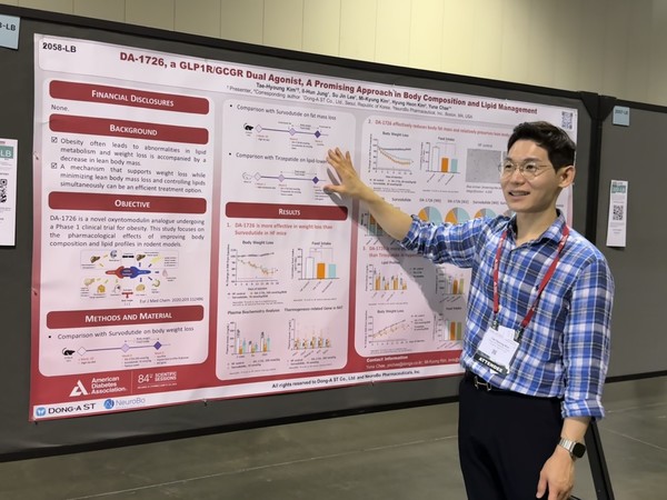 동아에스티-뉴로보 파마슈티컬스는 ADA에서 비만치료제 ‘DA-1726를 포스터 발표했다.