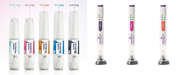 위고비(좌측), 마운자로(우측).