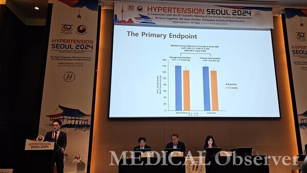 ▲세브란스병원 이찬주 교수는 8~9일 콘래드 서울에서 열린 대한고혈압학회 추계학술대회에서 'An Open-labeled, Randomized Clinical Trial of SPironolactone versus Amiloride for Treatment of Resistant Hypertension(SPARE Trial)'을 주제로 발표했다. 