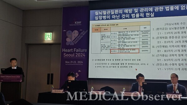 ▲심뇌혈관질환관리 정책 2.0 기획단 이해영 단장은 21~23일 그랜드 인터컨티넨탈 서울 파르나스에서 열린 대한심부전학회 국제학술대회에서 '심장뇌혈관질환관리 특별법, 제2차 심뇌종합계획에서의 심부전의 위치'를 주제로 발표했다. 